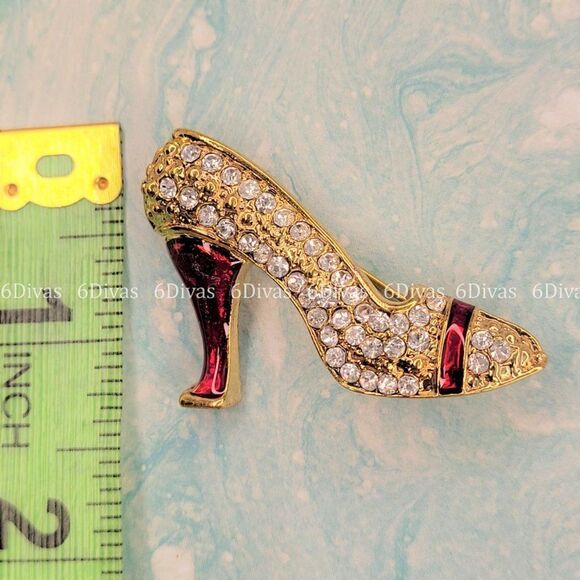 RED and Gold Stiletto Heel Shoe Brooch - Picture 8 of 8